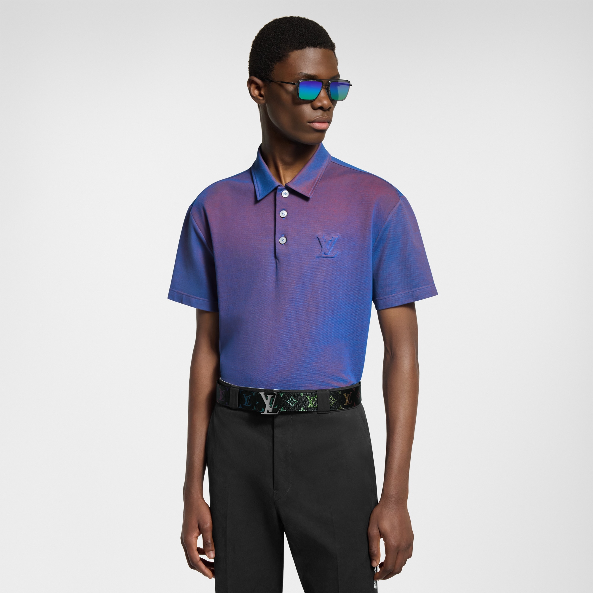 Iridescent Short-Sleeved Piqué Polo Shirt  in Men