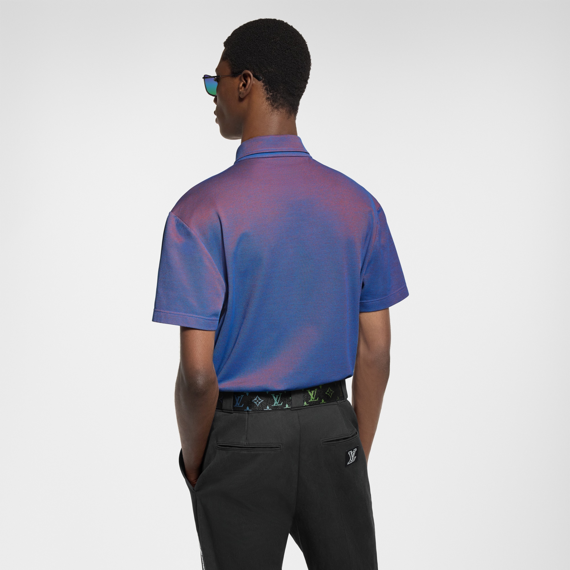 Iridescent Short-Sleeved Piqué Polo Shirt  in Men