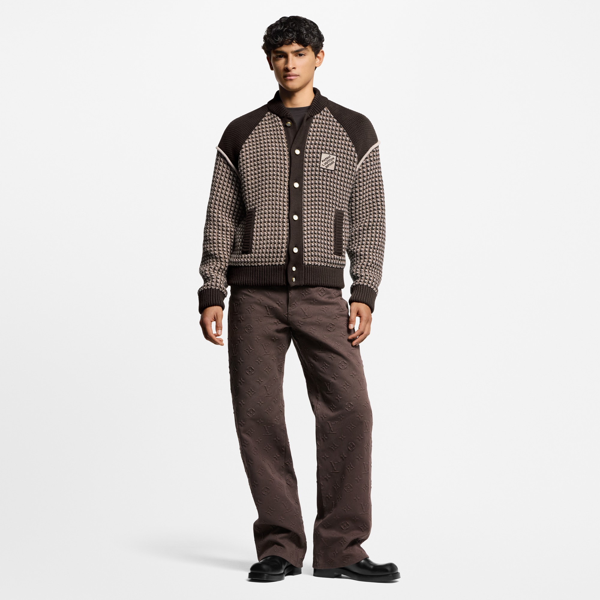 Knitted Cotton Jacquard Bomber  in Men