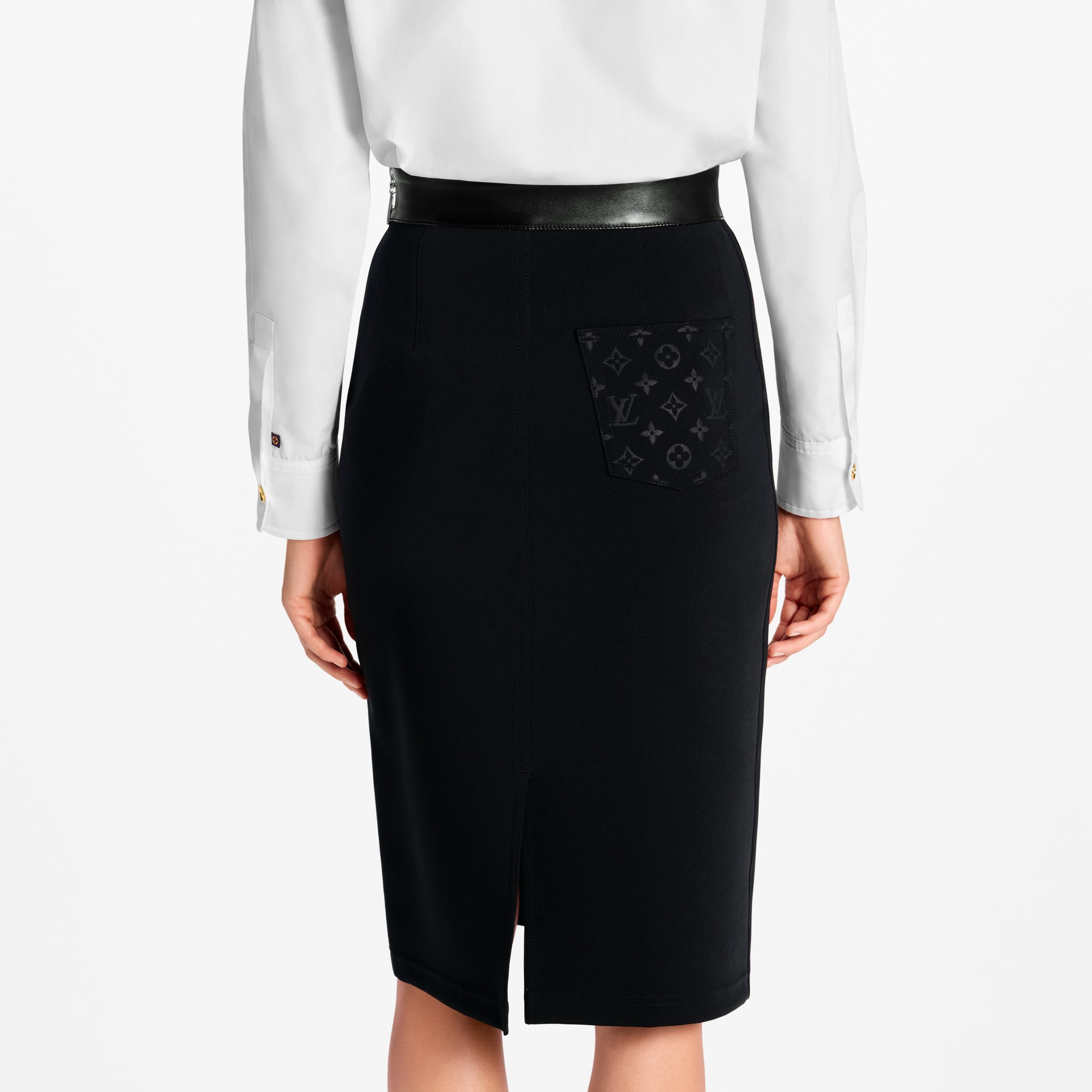 Leather Accent Technical Jersey Skirt  in Women