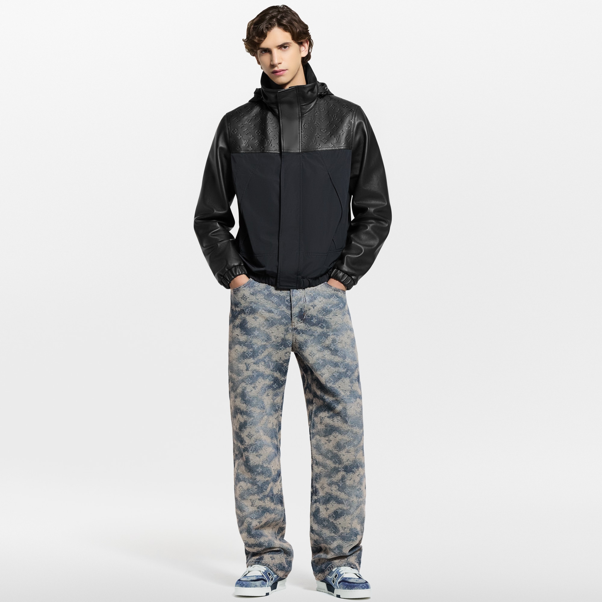 Leather Mix Windbreaker  in Men