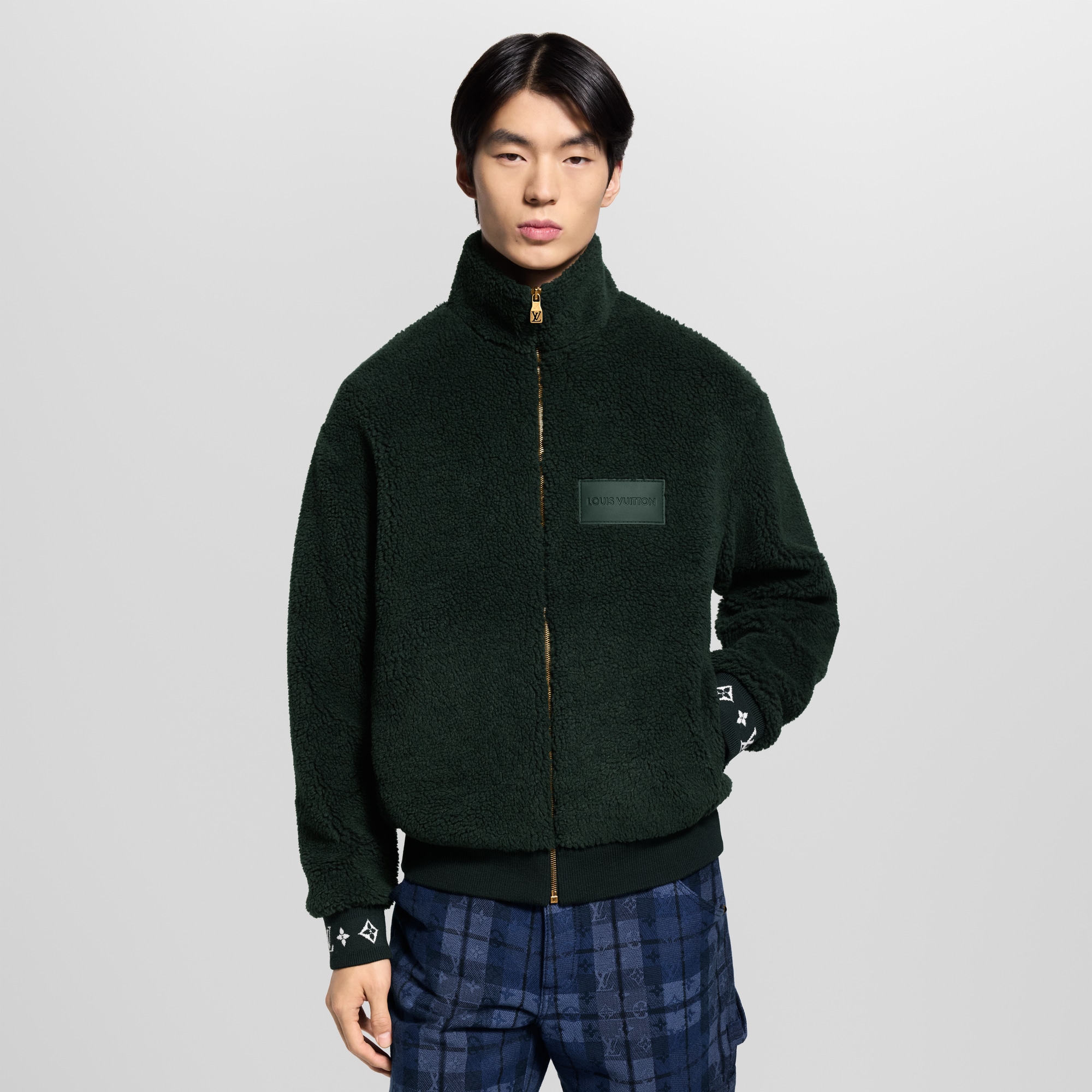 Leather Patch Fleece Blouson  in Men