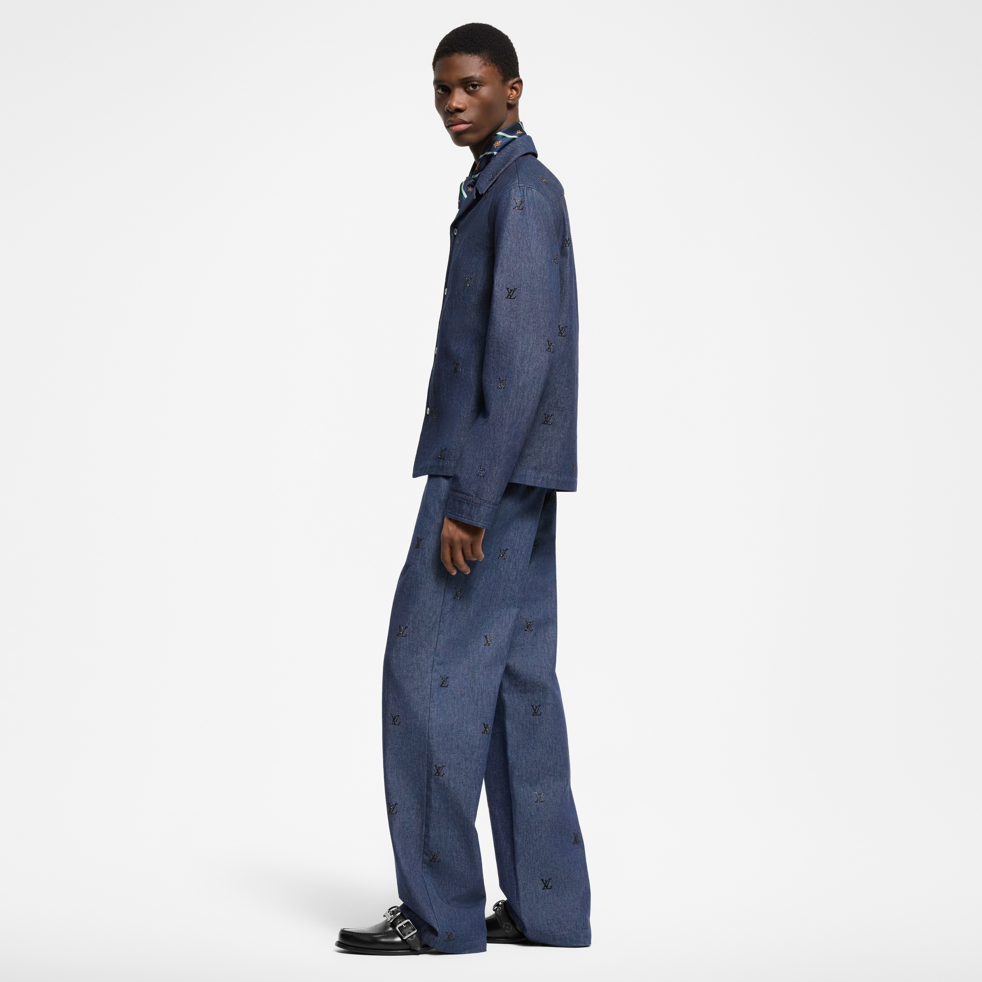LV Blason Embellished Denim Pajama Shirt  in Men