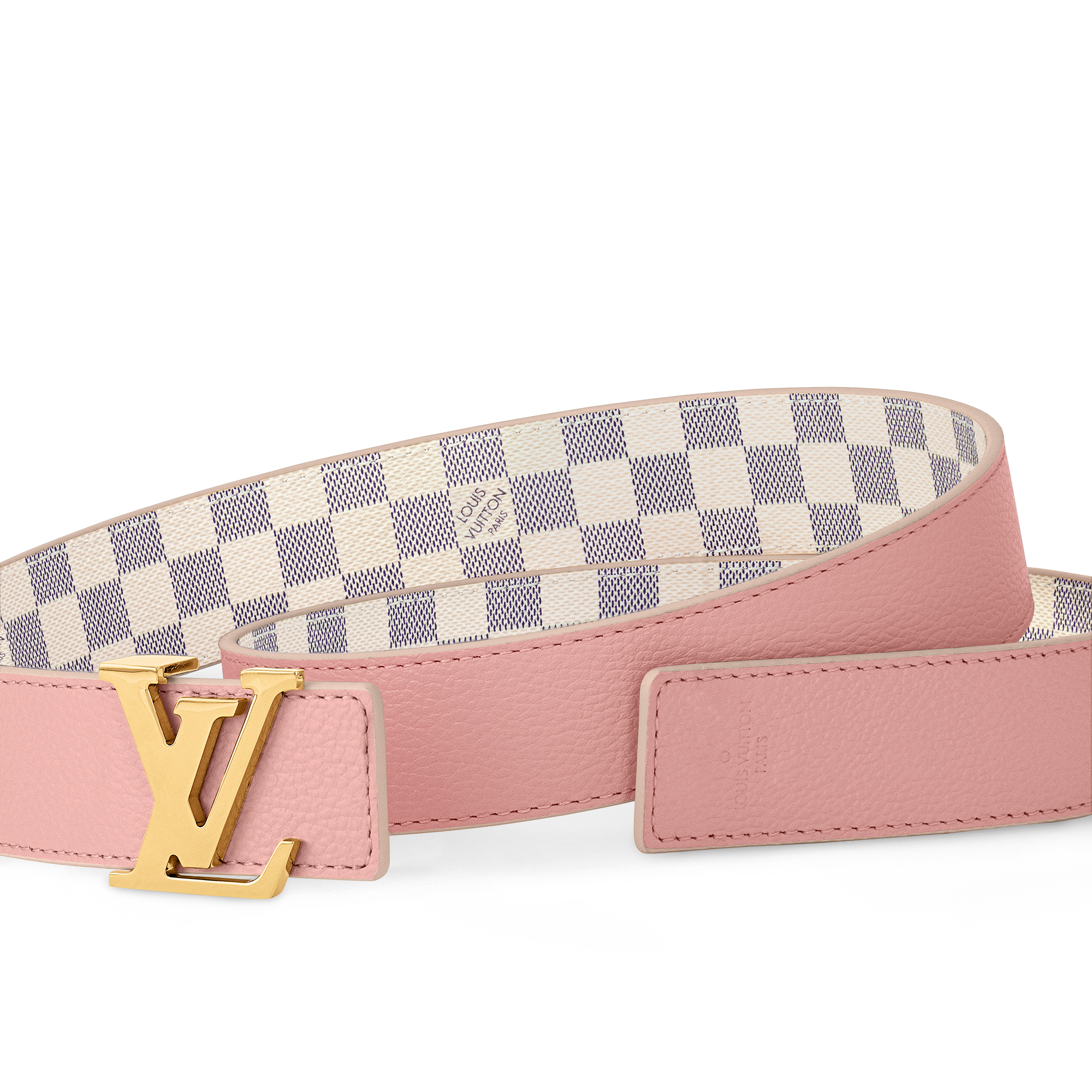 Louis Vuitton Pink Damier Azur Initiales 25mm Reversible Belt Authentic Louis Vuitton LV Iconic Damier Azur and Rose Pink  main image 3