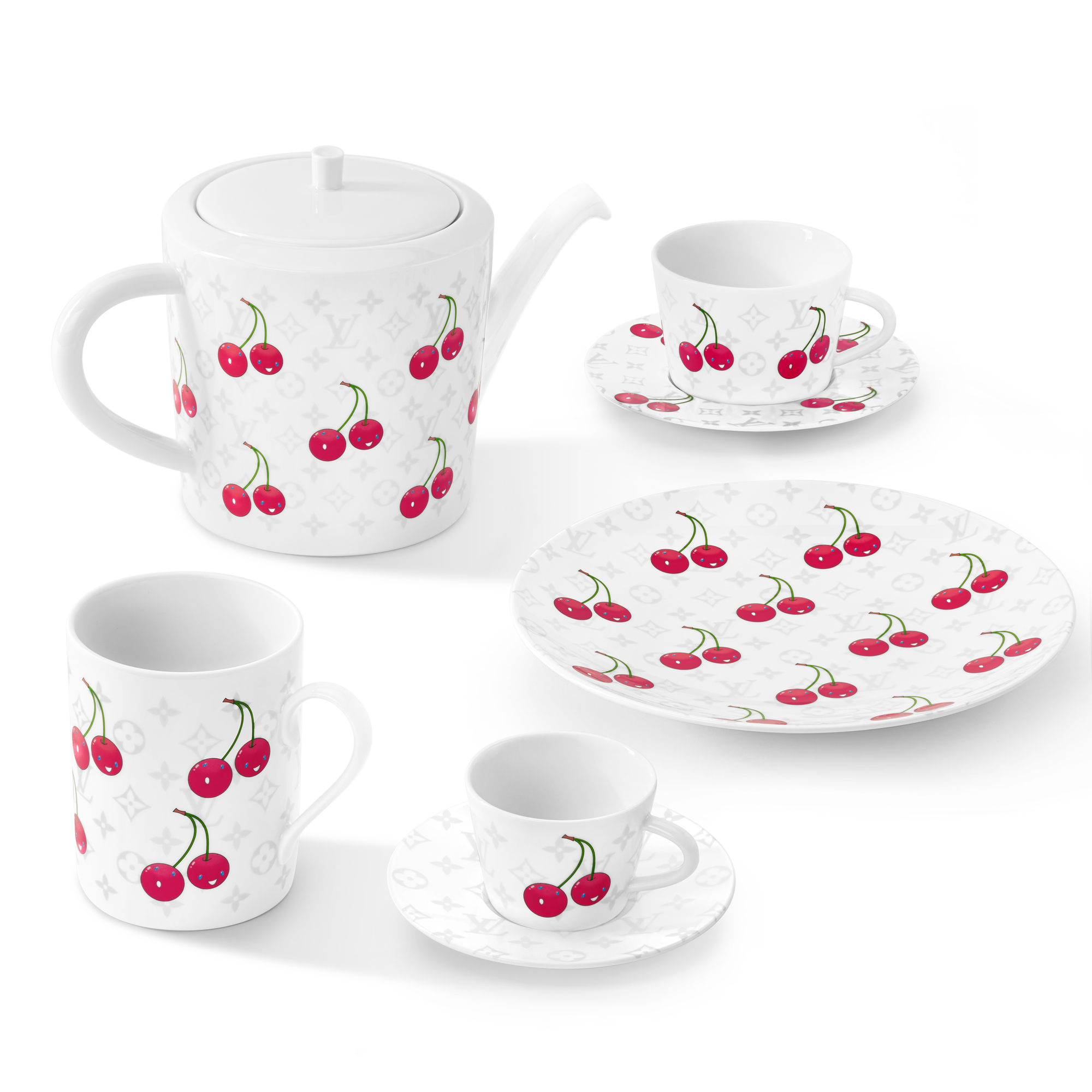 LV x TM Set of 2 Coffee Cups and Saucers Monogram Cerises in Trunks, Travel and Home