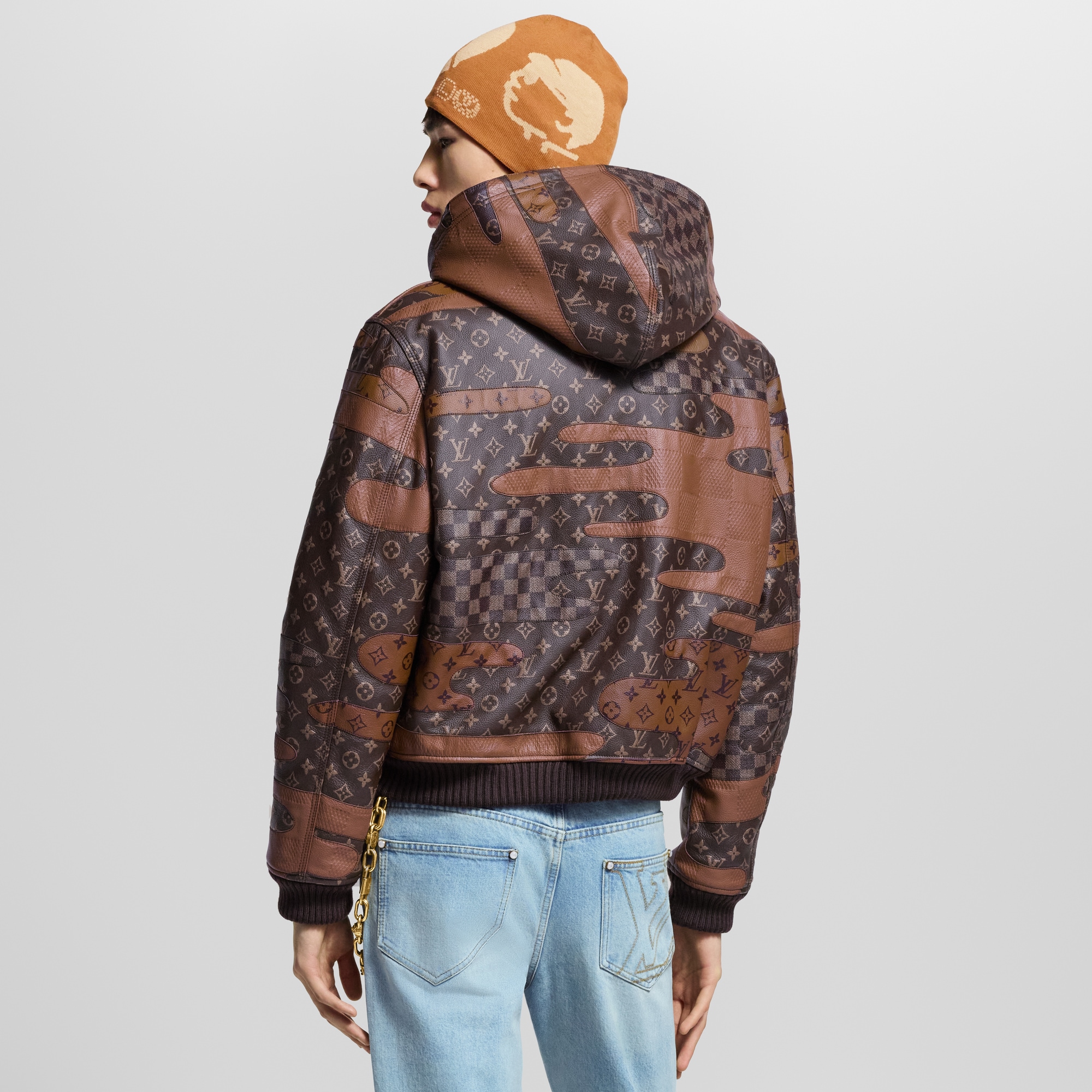 Made To Order Patchwork Leather Zipped Hoodie  in Men