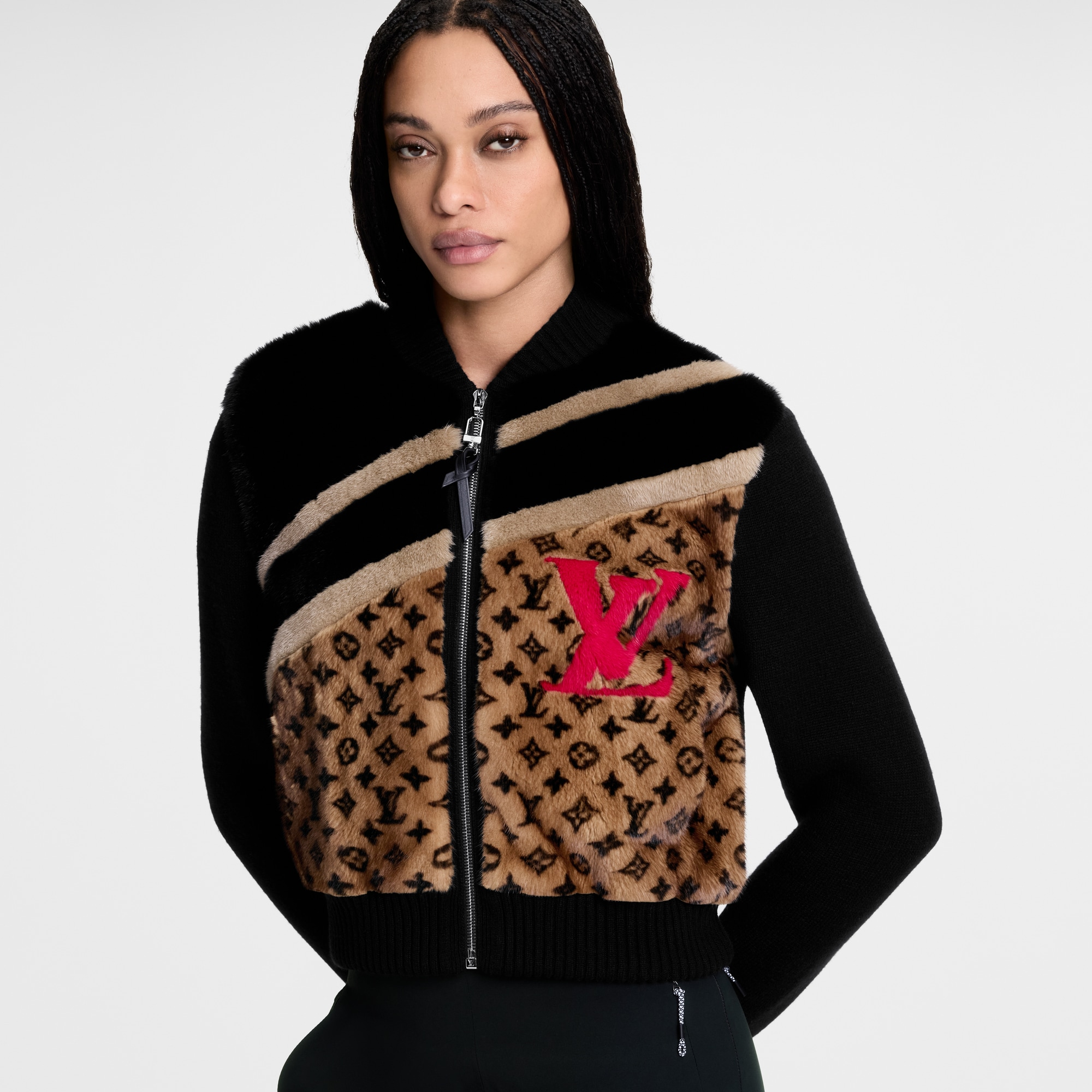 Mink Intarsia Bi-Matiere Cropped Bomber  in Women