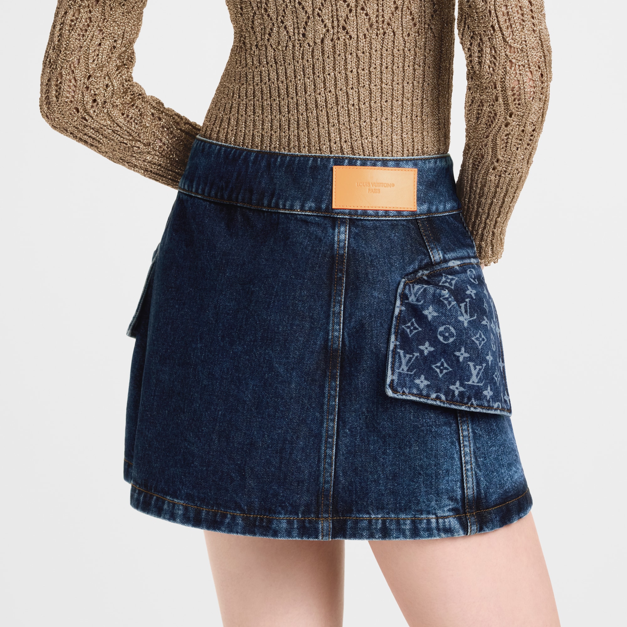 Monogram Accent Raw Denim Mini Skirt  in Women