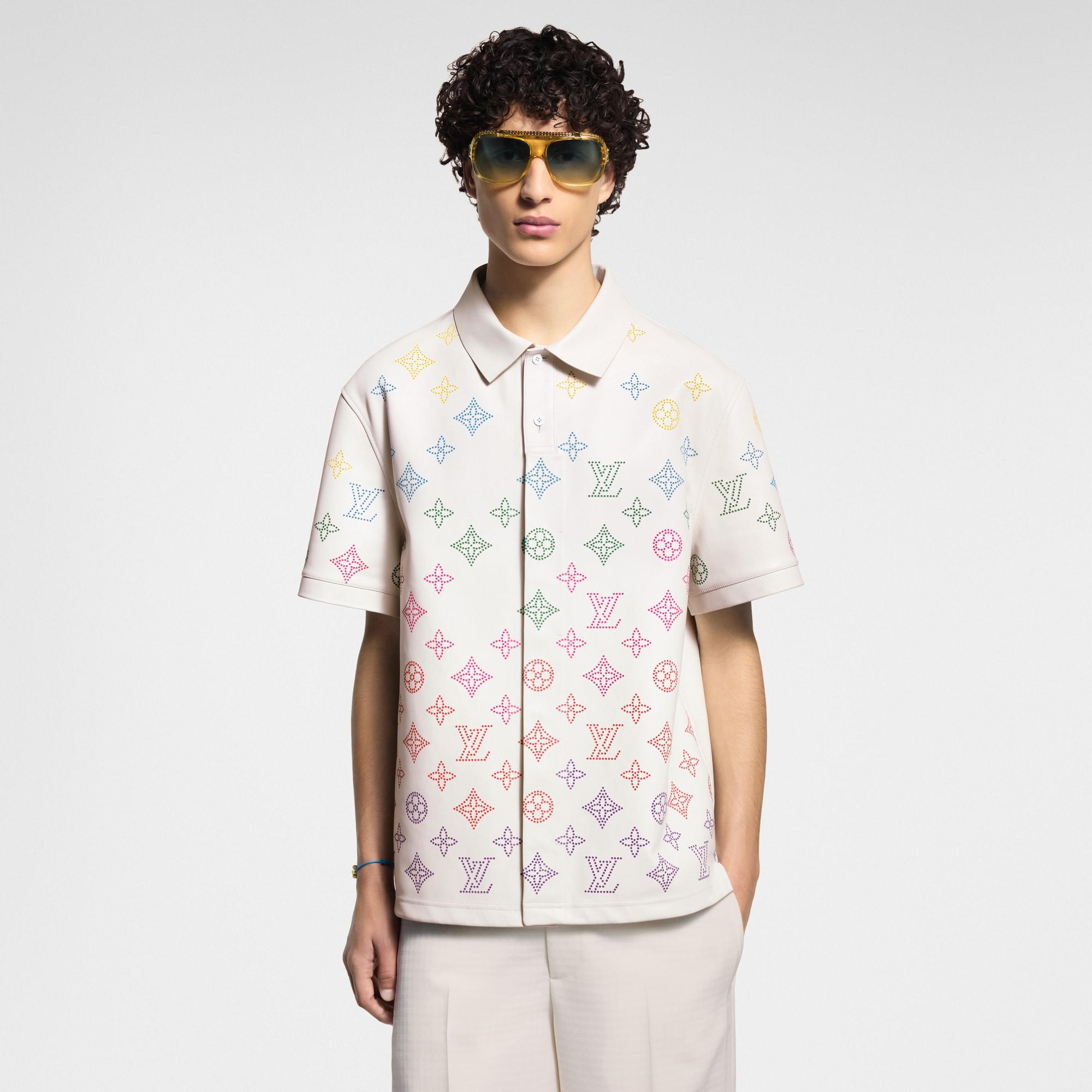 Monogram Flower Perforated Leather Polo Shirt  in Men
