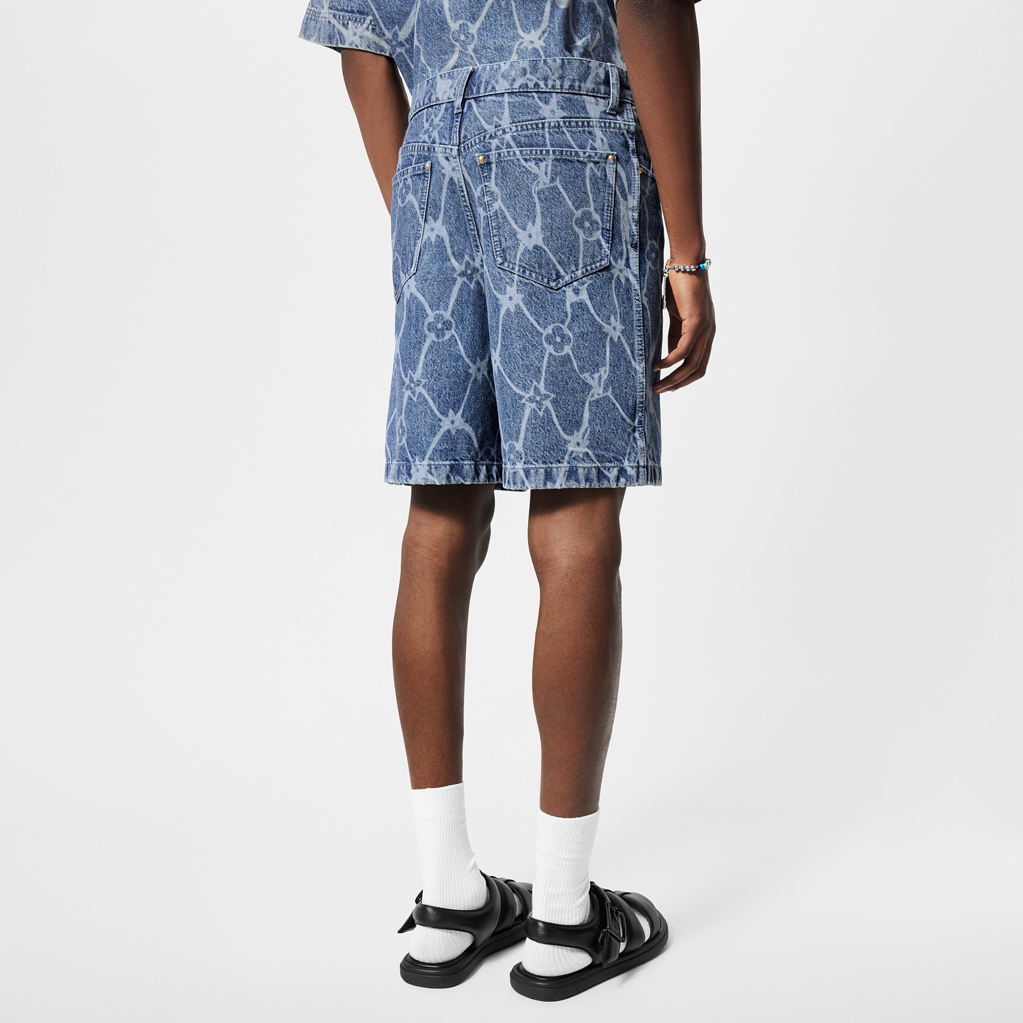 Monogram Printed Denim Shorts  in Men