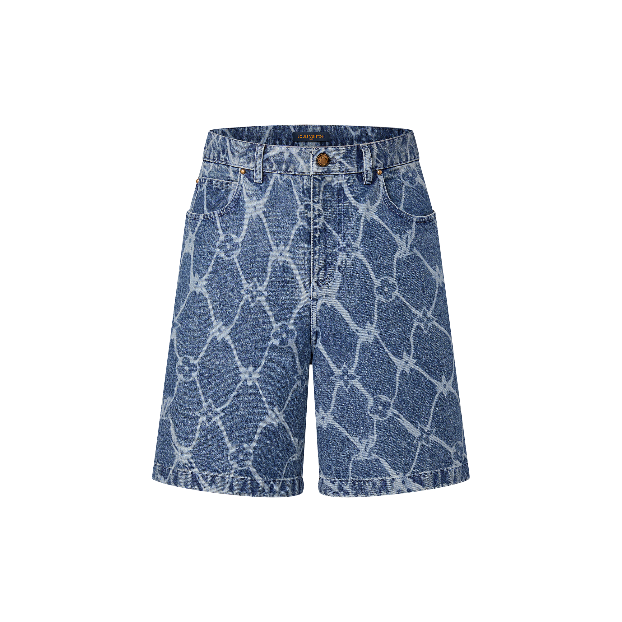 Monogram Printed Denim Shorts  in Men