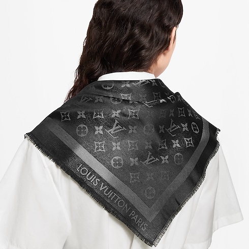 Monogram Shine Shawl cropped worn view