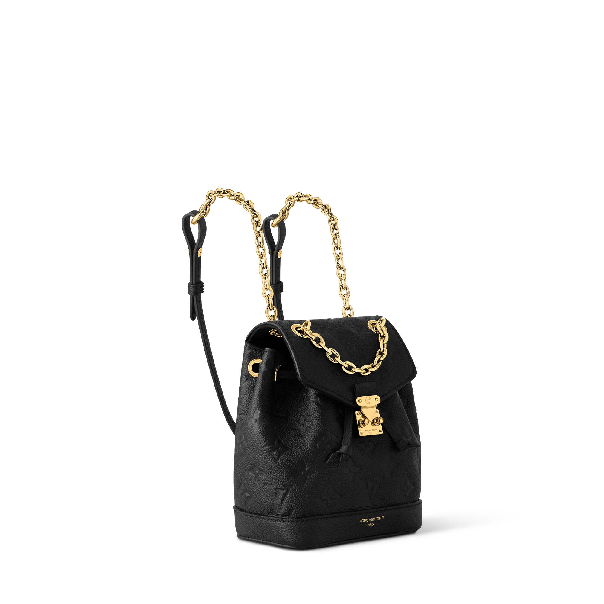 Louis Vuitton Black Monogram Embossed Leather Backpack with Gold Chain Straps Louis Vuitton Lambskin Embossed Monogram Coussin PM Backpack  main image 3