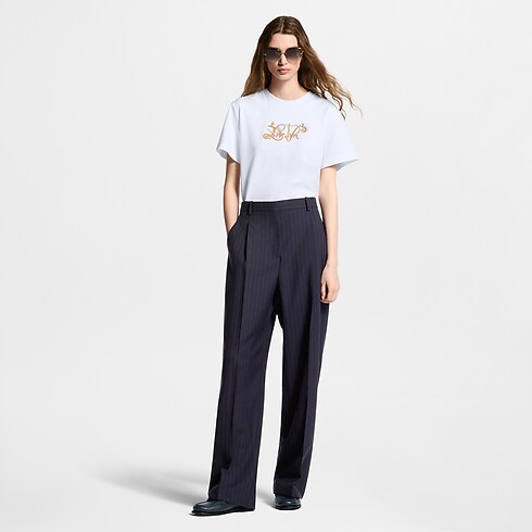 Pinstriped Tailored Pants worn view