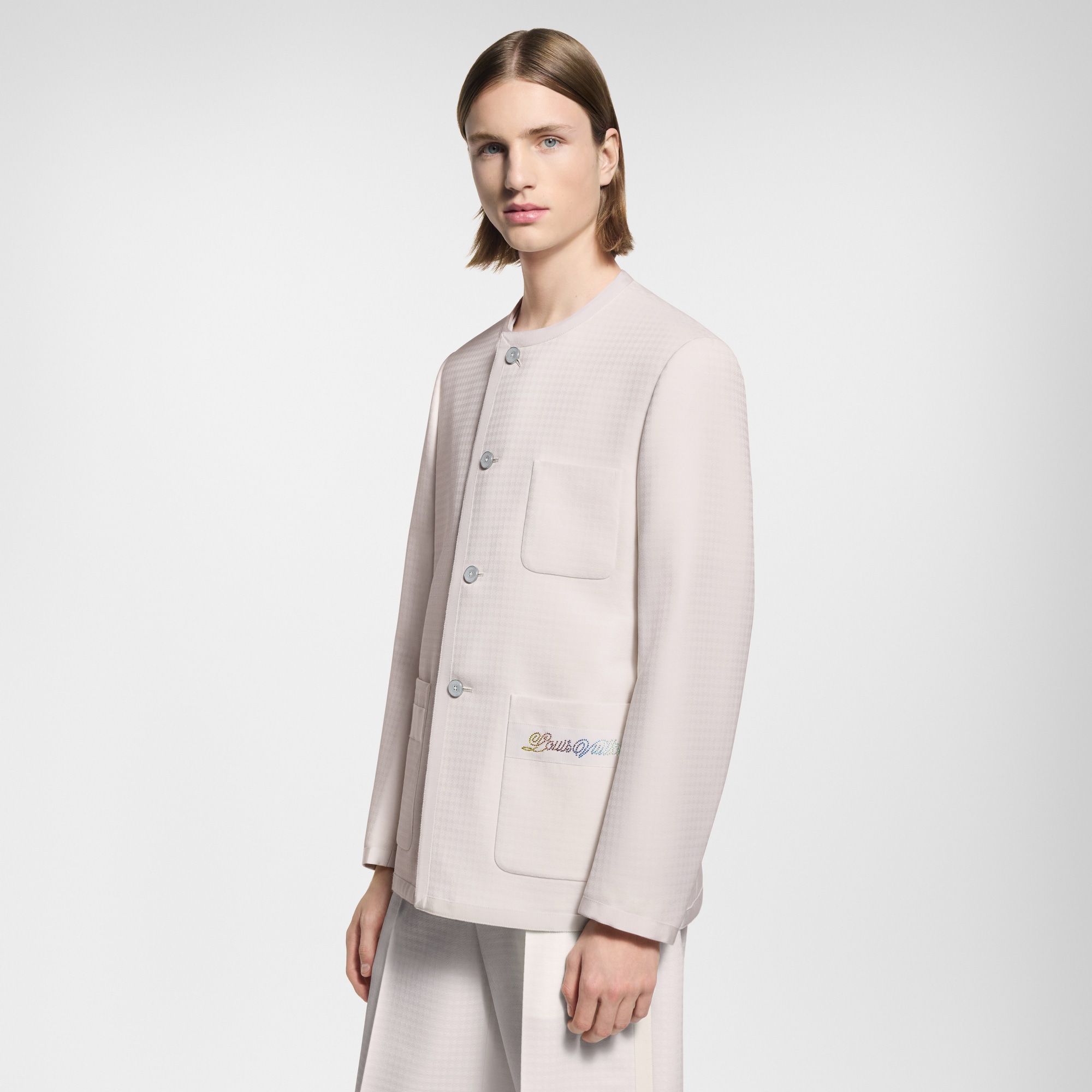 Preppy Collarless Wool Jacket  in Men