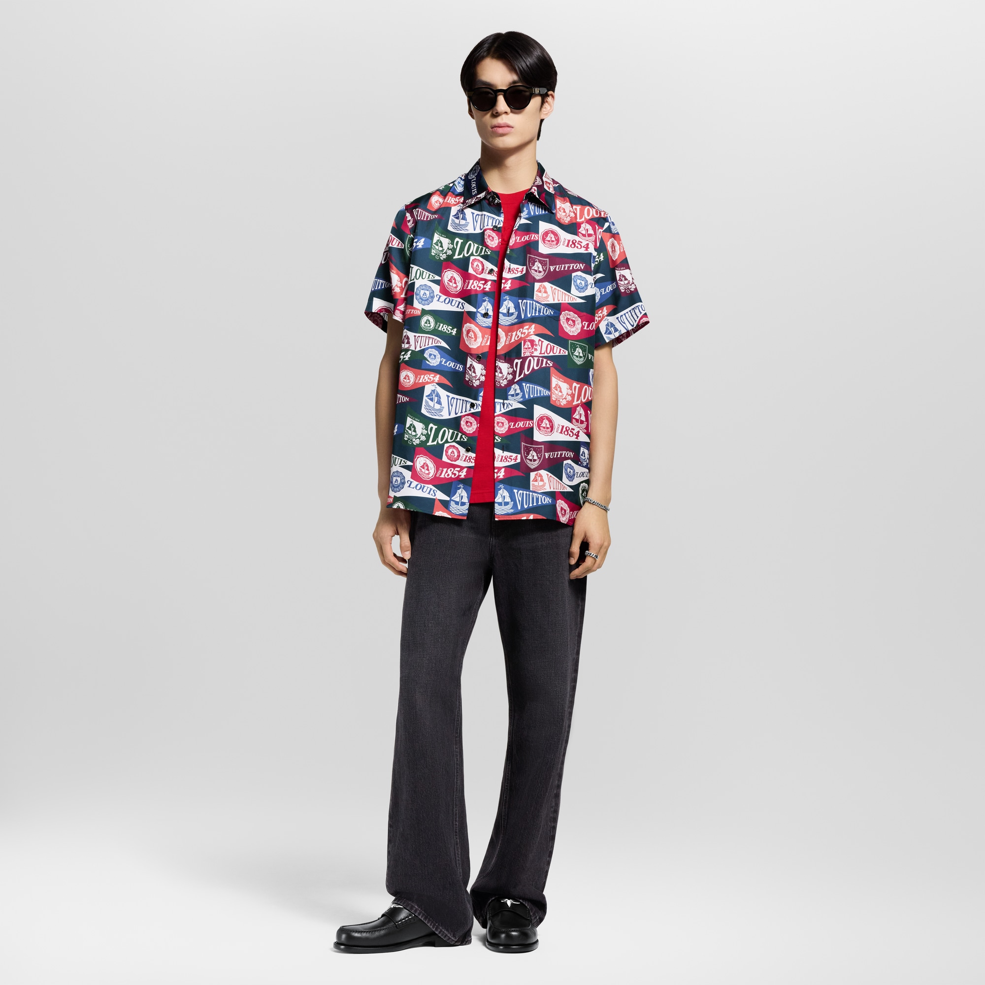 Printed Short-Sleeved Silk-Blend Shirt  in Men
