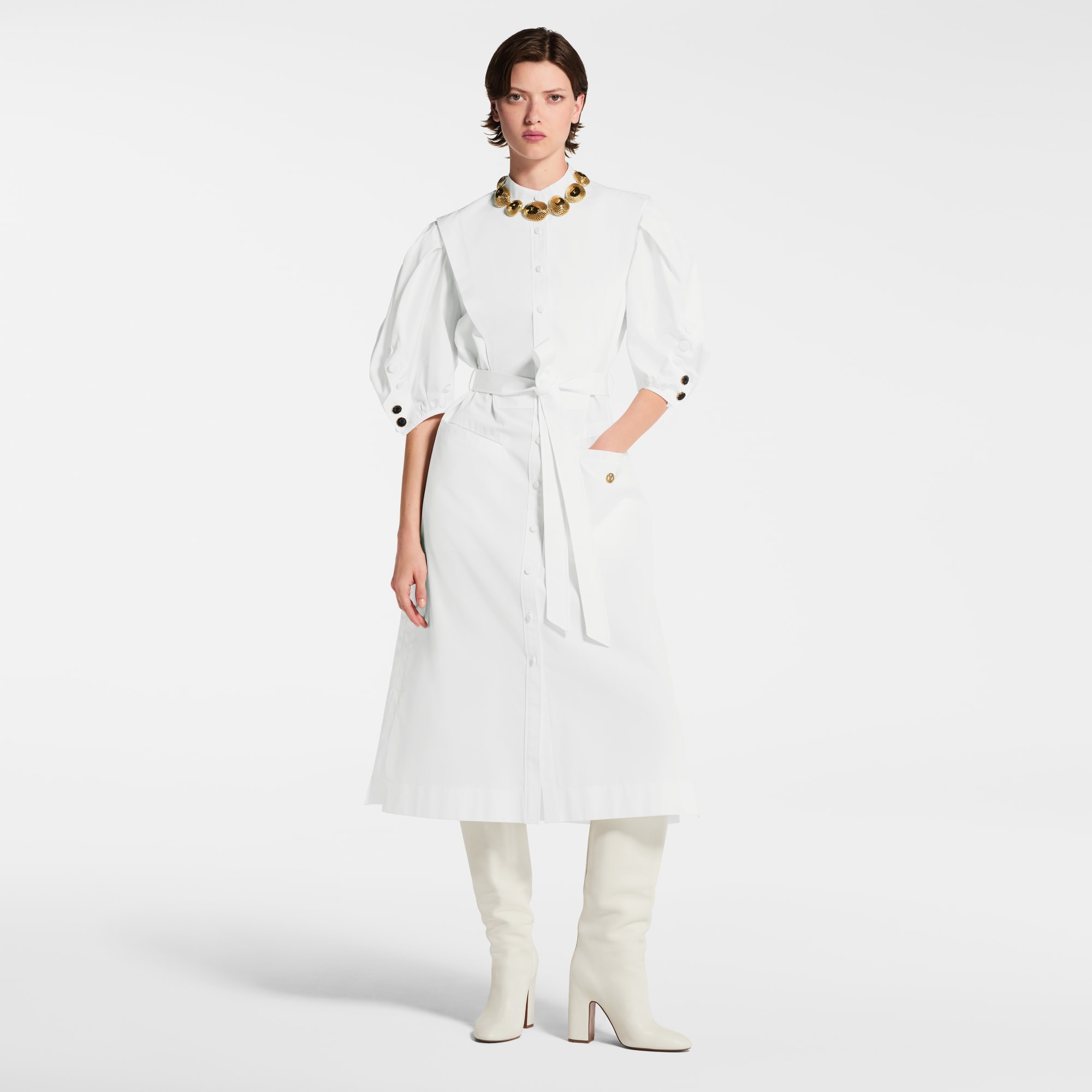Puff-Sleeve Shirt Dress  in Women