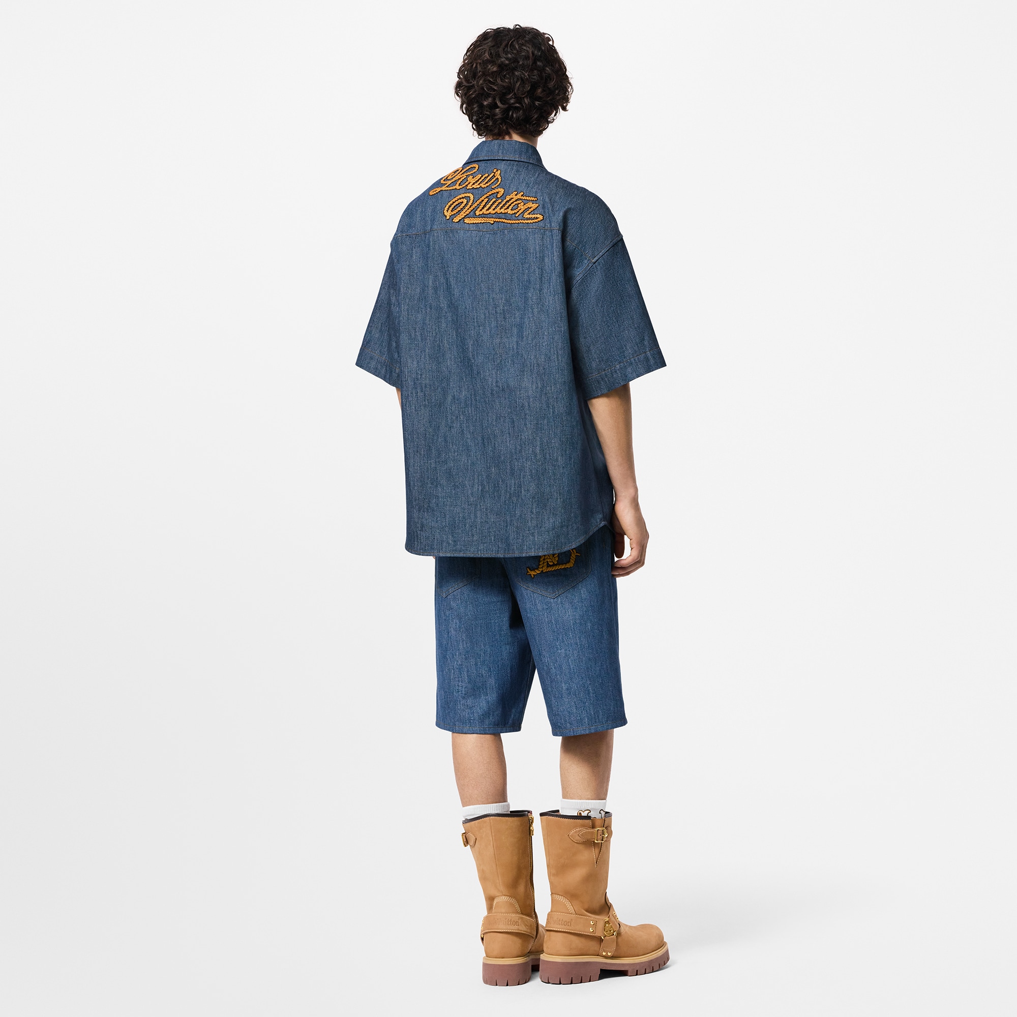 Short-Sleeved Cotton Chambray Shirt  in Men