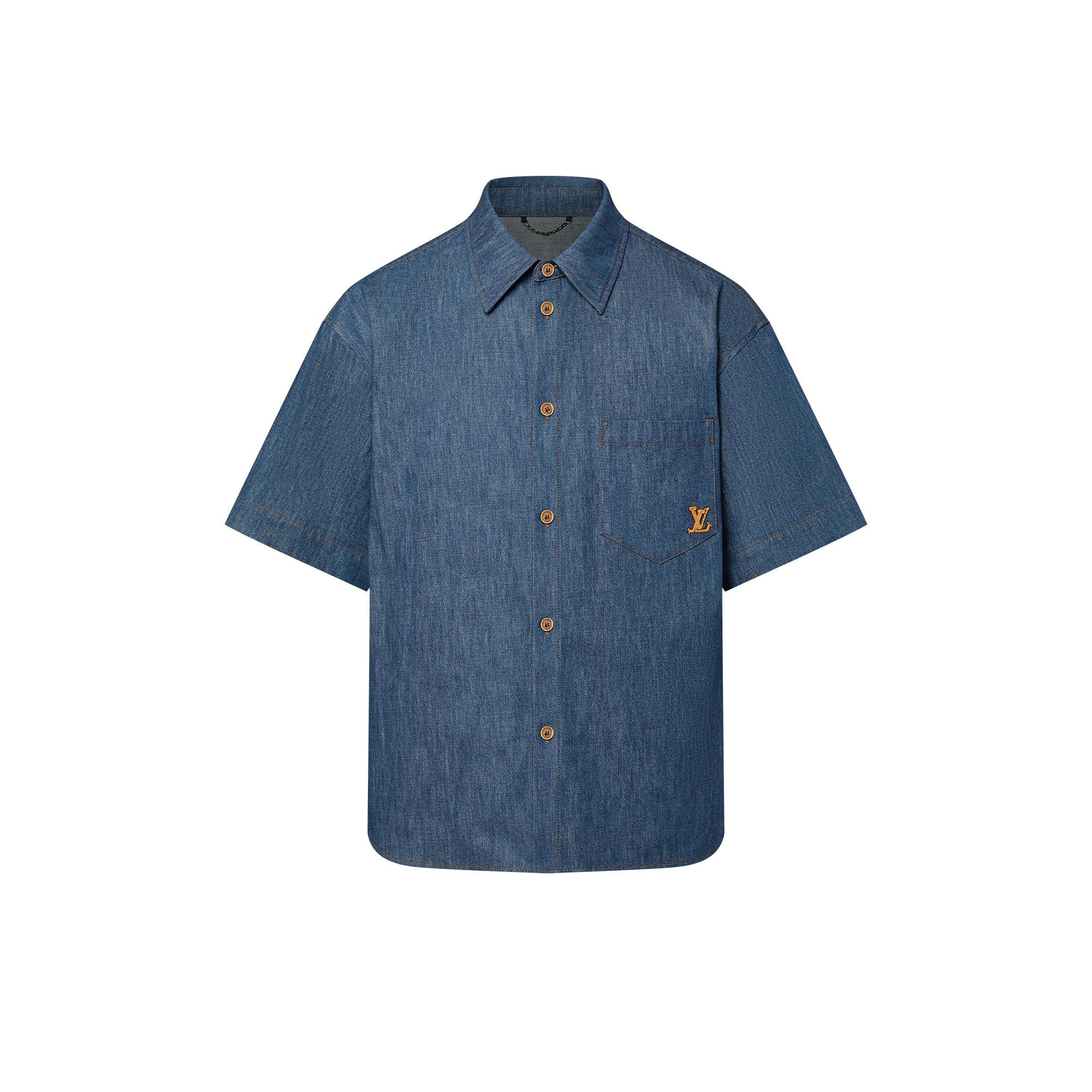 Short-Sleeved Cotton Chambray Shirt  in Men