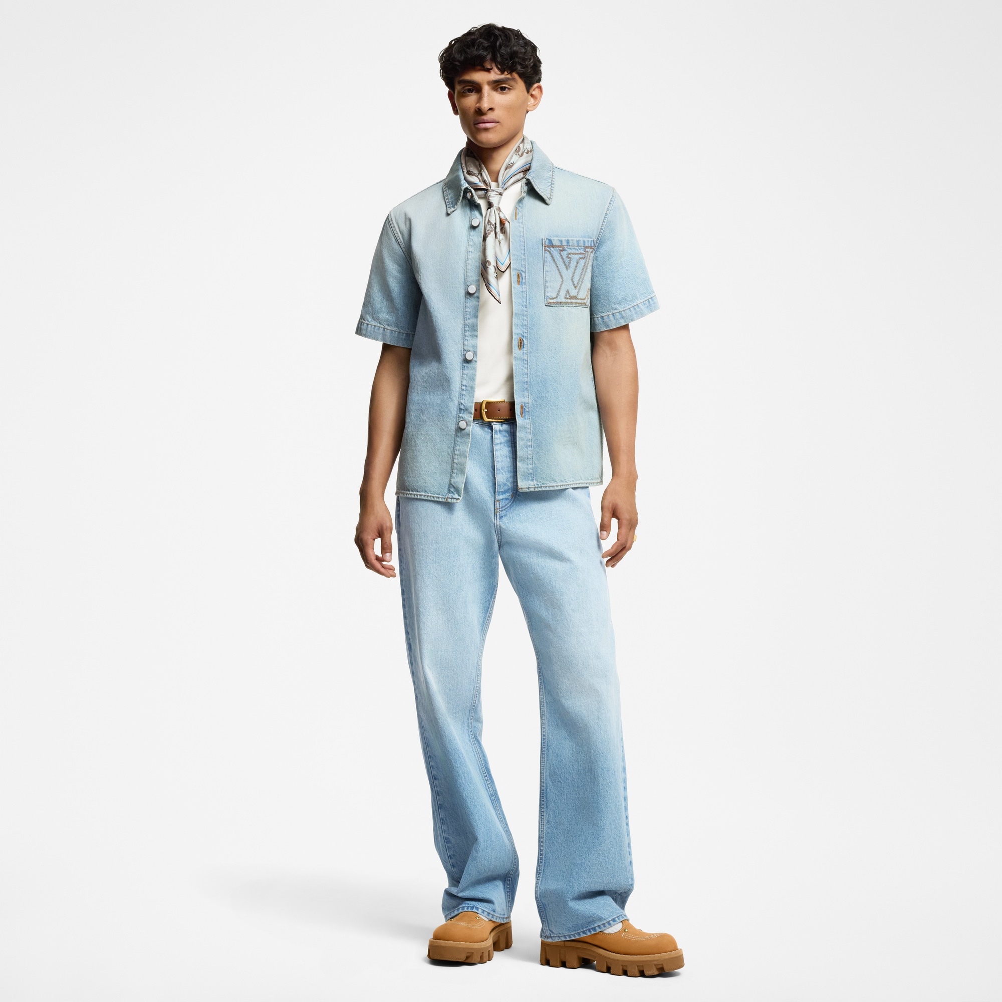 Short-Sleeved Denim Shirt  in Men