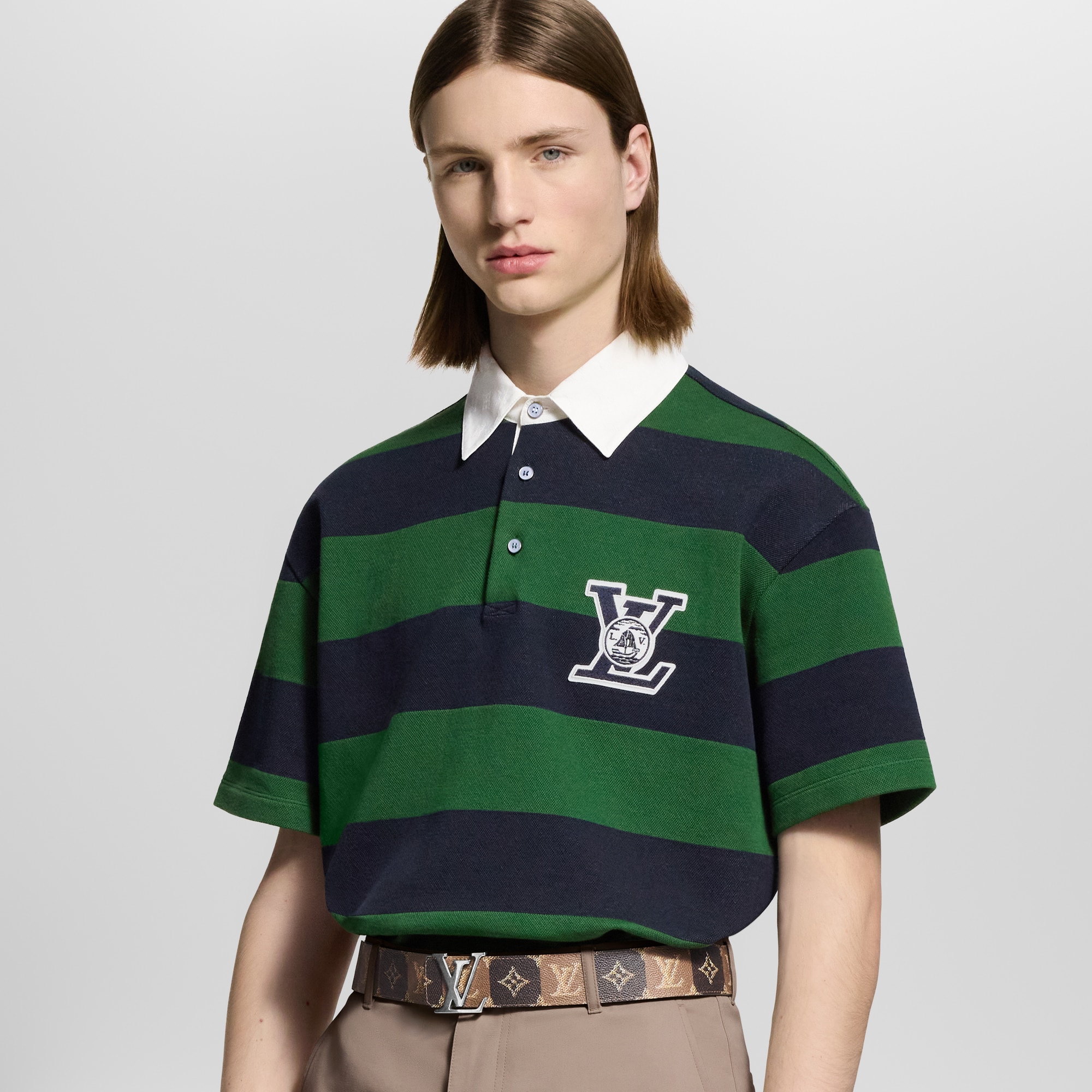 Striped Short-Sleeved Polo Shirt   in Men