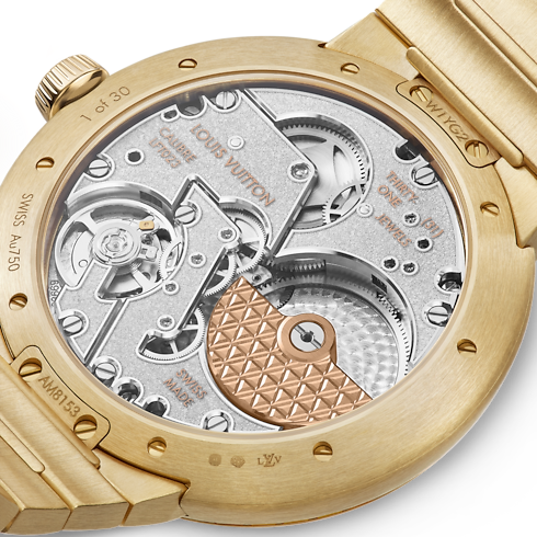 Tambour, Automatic, 40mm, Yellow Gold, onyx, sapphires in Watches's All Watches } collections by Louis Vuitton (Product zoom)