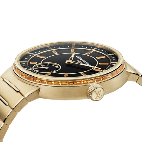 Tambour, Automatic, 40mm, Yellow Gold, onyx, sapphires in Watches's All Watches } collections by Louis Vuitton (Product zoom)
