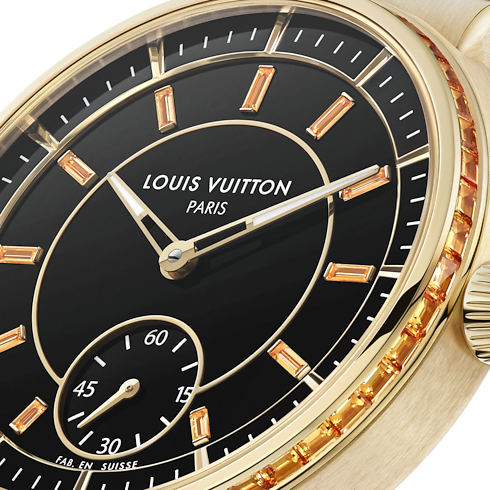 Tambour, Automatic, 40mm, Yellow Gold, onyx, sapphires in Watches's All Watches } collections by Louis Vuitton (Product zoom)