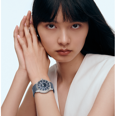 Tambour Taiko Spin Time, Automatic, 39.5mm, White gold, Hawk's eye and diamonds in Watches's All Watches } collections by Louis Vuitton (Product zoom)