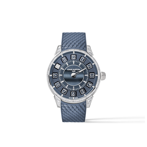 Tambour Taiko Spin Time, Automatic, 39.5mm, White gold, Hawk's eye and diamonds in Watches's All Watches } collections by Louis Vuitton (Product zoom)