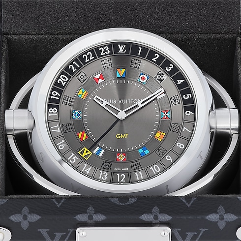 Trunk Table Clock, Quartz, 80mm, Brass, Monogram Eclipse in Watches's All Watches } collections by Louis Vuitton (Product zoom)