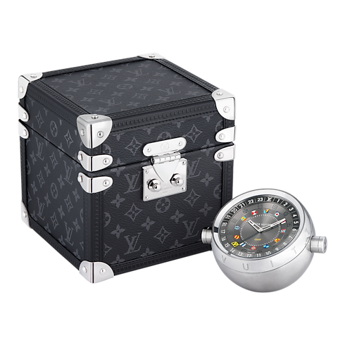 Trunk Table Clock, Quartz, 80mm, Brass, Monogram Eclipse in Watches's All Watches } collections by Louis Vuitton (Product zoom)