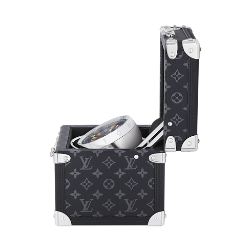 Trunk Table Clock, Quartz, 80mm, Brass, Monogram Eclipse in Watches's All Watches } collections by Louis Vuitton (Product zoom)