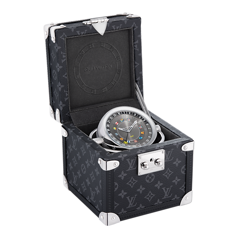 Trunk Table Clock, Quartz, 80mm, Brass, Monogram Eclipse in Watches's All Watches } collections by Louis Vuitton (Product zoom)