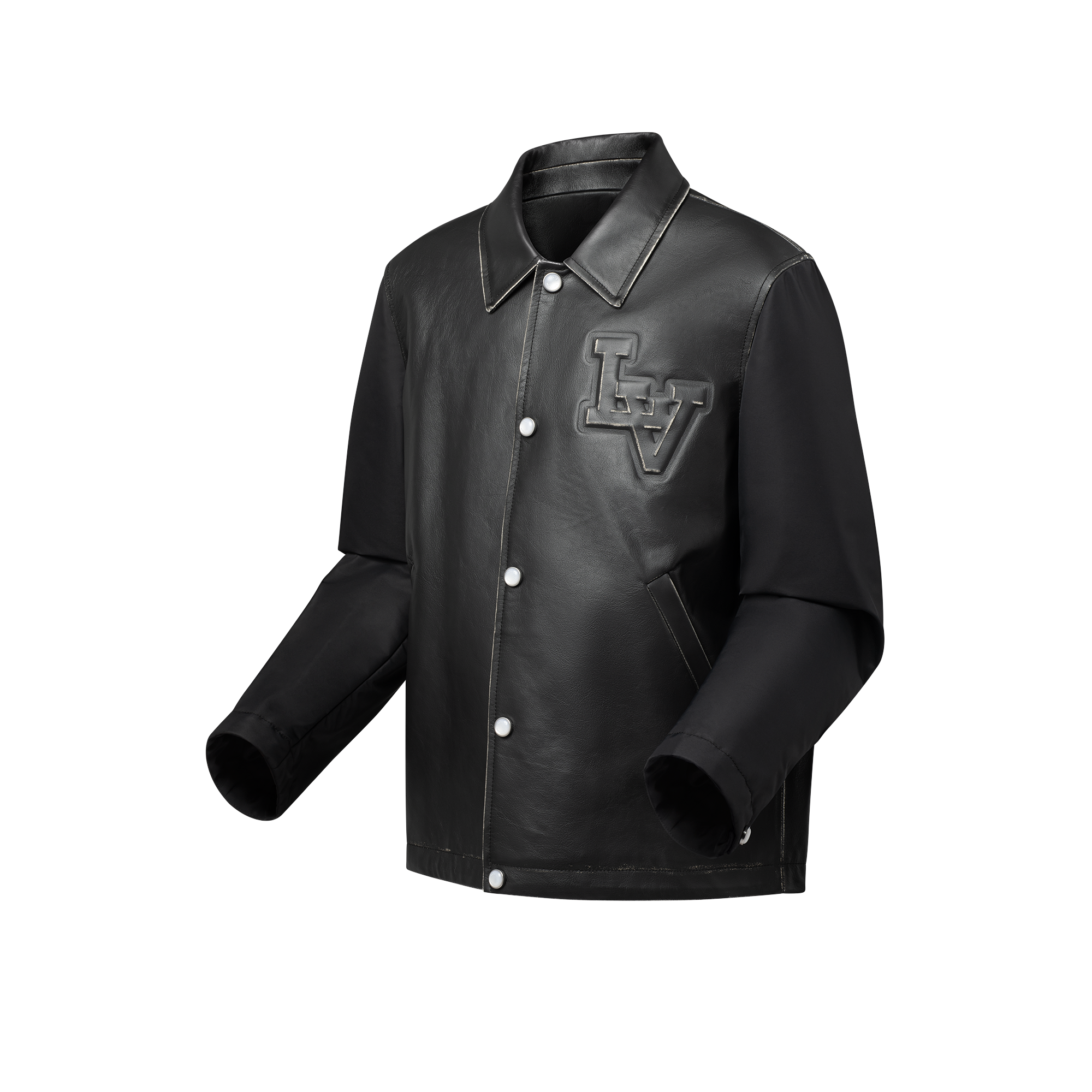 Vintage Effect Leather And Nylon Coach Jacket  in Men