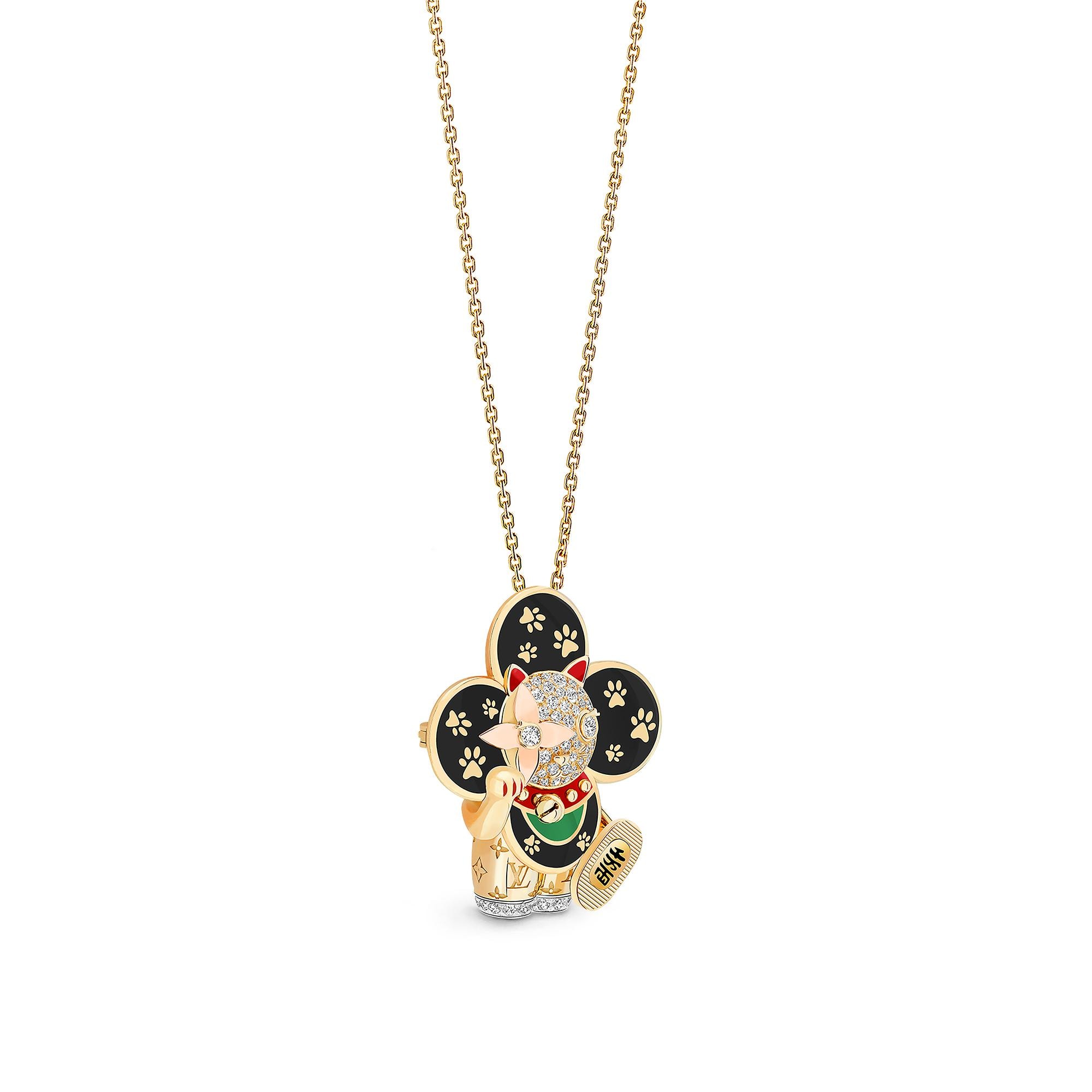 Vivienne Maneki Neko Pendant, 3 Golds, Lacquer & Diamonds  in Jewellery