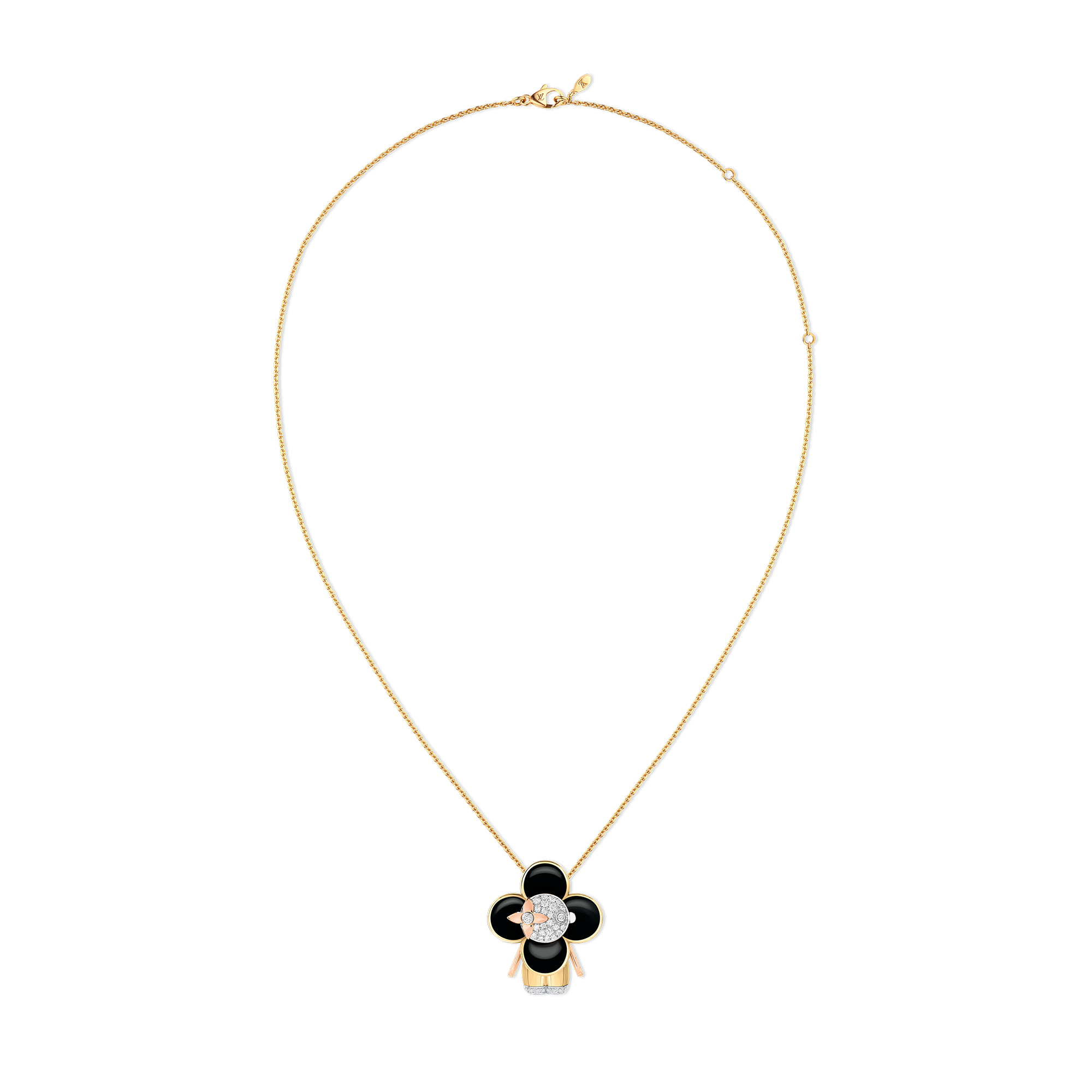 Vivienne pendant, 3 golds, black lacquer & diamonds  in Jewellery