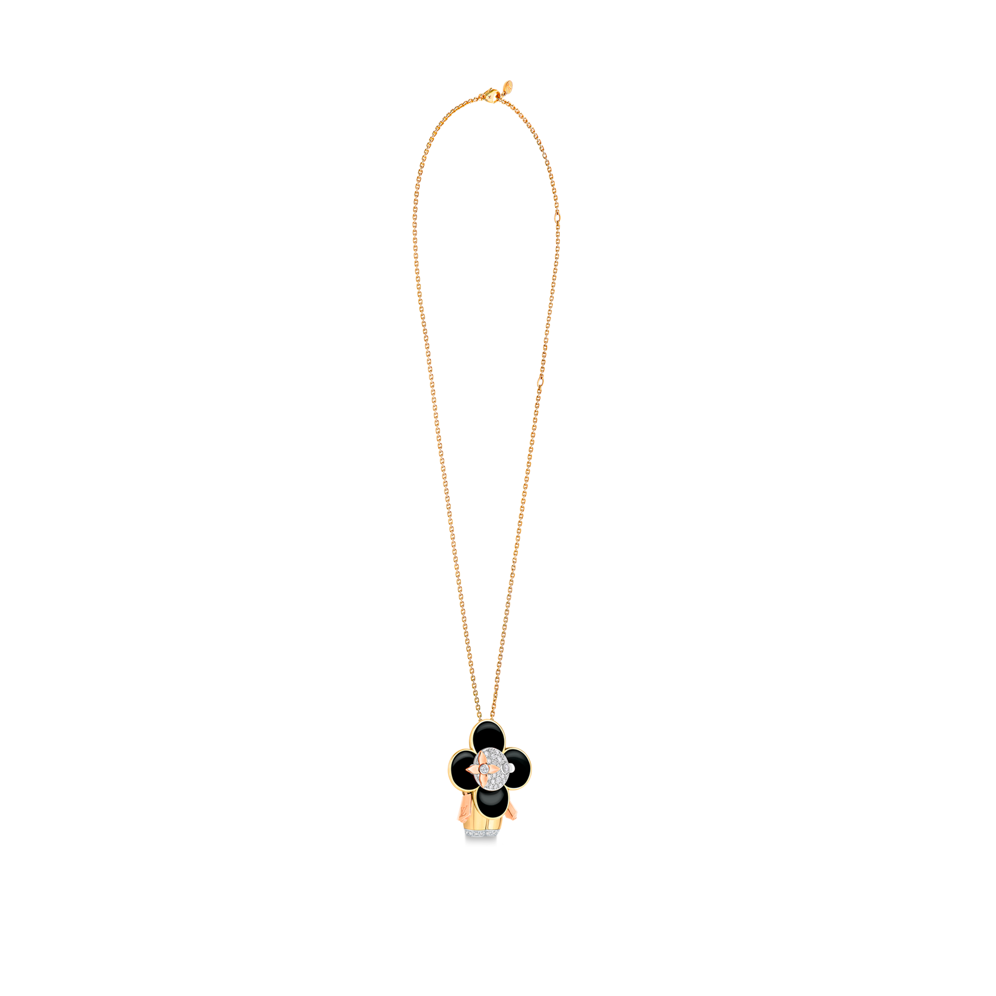 Vivienne pendant, 3 golds, black lacquer & diamonds  in Jewellery
