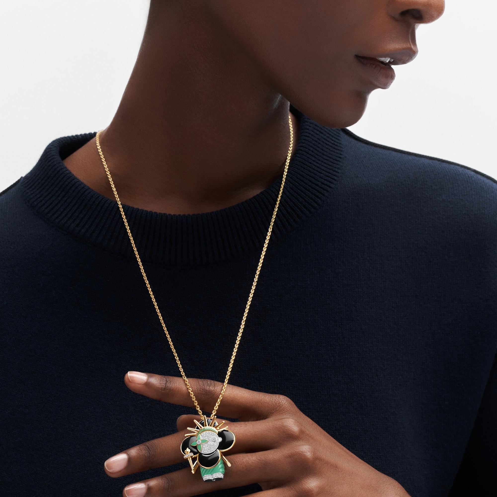 Vivienne Statue Of Liberty, White Gold, Yellow Gold, Lacquer & Diamonds  in Jewellery