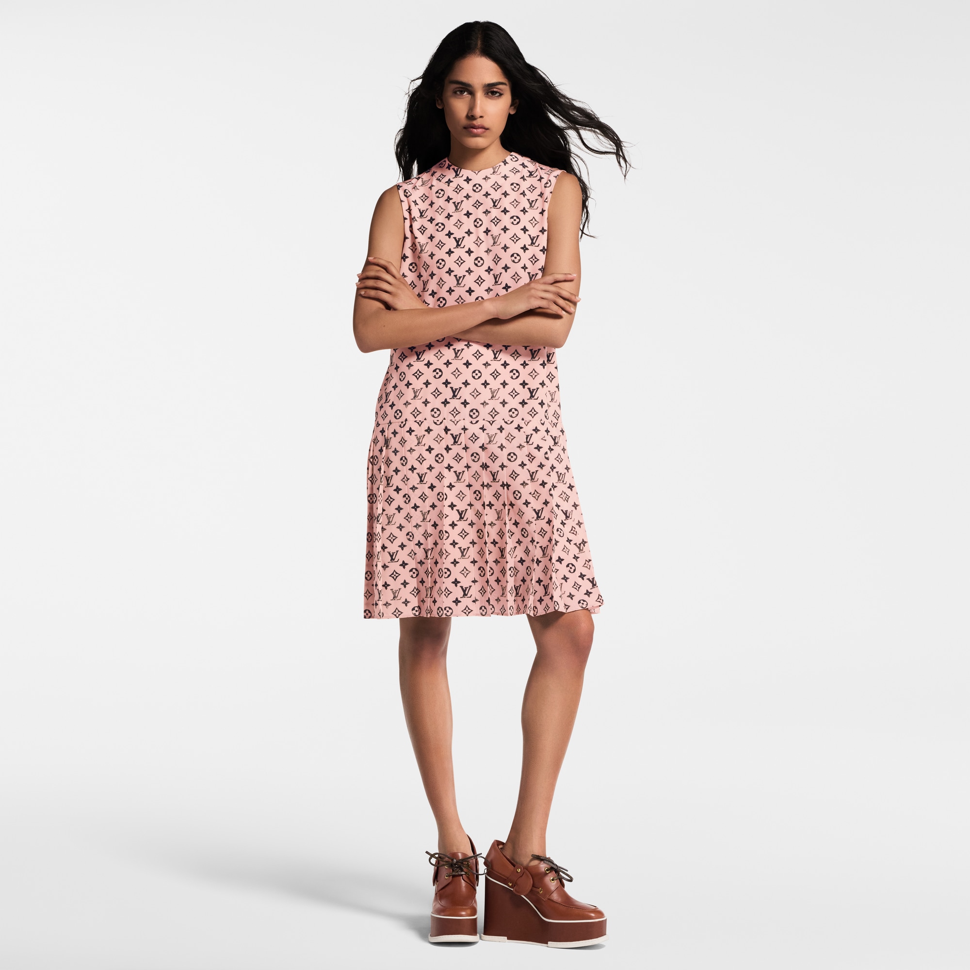 Washed Monogram Pleat Dress  in Women
