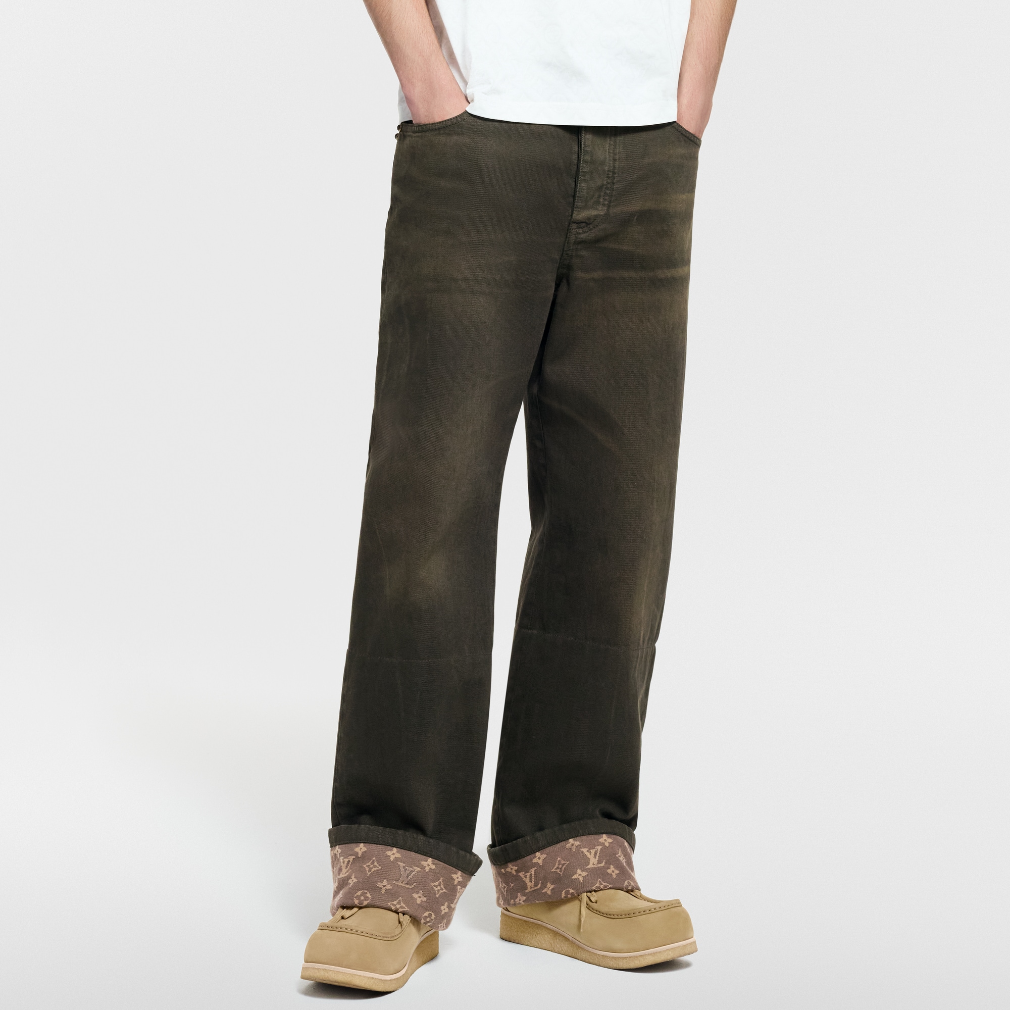 Waxed Denim Pants With Signature Turn-Ups  in Men